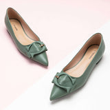 Elegant Green C Buckled Pointed Toe Flats.