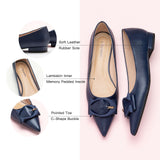 Chic Navy C Buckled Pointed Toe Flats: Modern Comfort