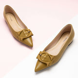 Straw C Buckled Pointed Toe Flats: