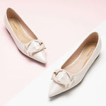 White C Buckled Pointed Toe Flats