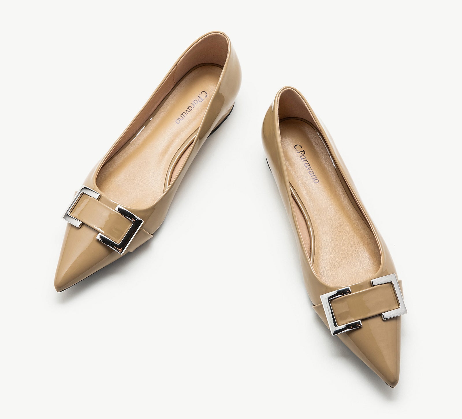 Patent Leather Metal Buckle Pointed Toe Flats