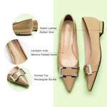 Beige Pointed Toe Flats with a metallic buckle, a perfect blend of comfort and everyday style