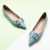  Blue Patent Leather Metal Buckle Pointed Toe Flats, a timeless and versatile choice for sophisticated styling
