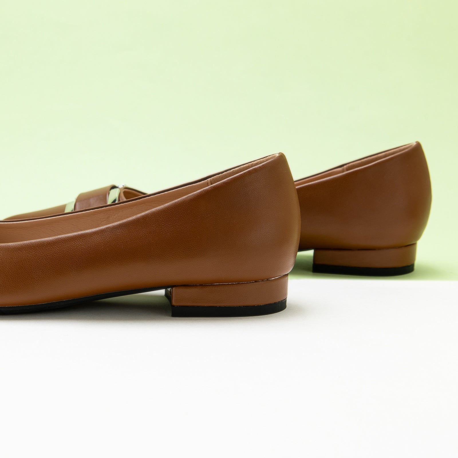 Brown Soft Leather Flats with a Metal Buckle and Pointed Toe, a versatile and comfortable option for everyday wear with a touch of sophistication