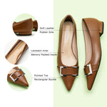 Brown Pointed Toe Flats with a Metal Buckle, a timeless and refined choice for a classic and polished look