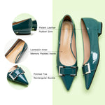 Patent Leather Flats in Peacock Blue with a distinctive metal buckle, perfect for making a statement