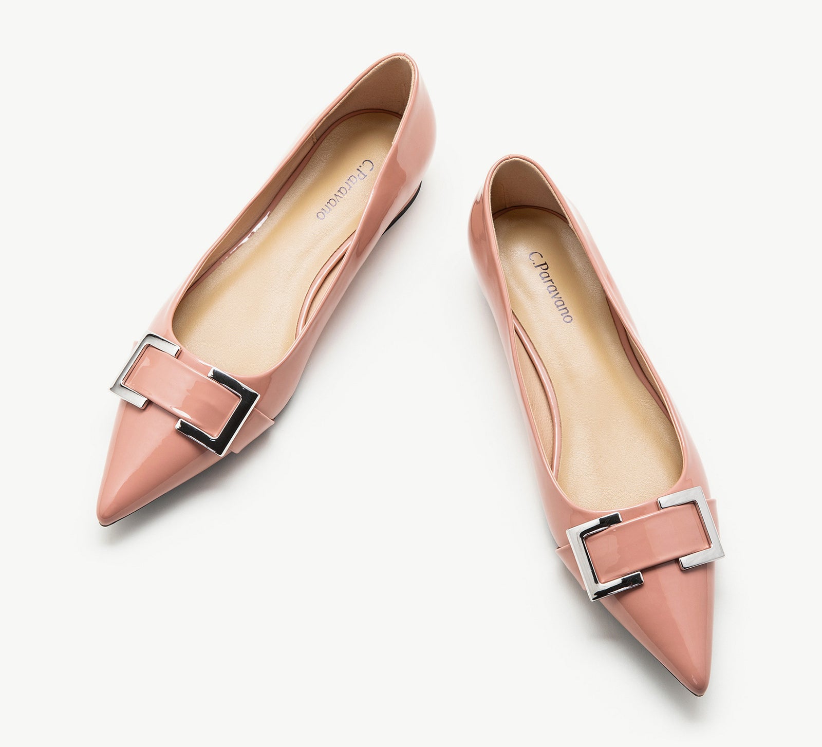 Patent Leather Metal Buckle Pointed Toe Flats