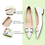 White Flats with a stylish Metal Buckle and Pointed Toe, perfect for a fresh and modern addition to your footwear collection