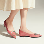 Pink Trapezoidal Buckle Flats, perfect for adding a touch of soft and romantic allure to your style