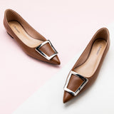 Brown Flats with a trapezoidal buckle, providing a cozy and stylish addition to your footwear collection