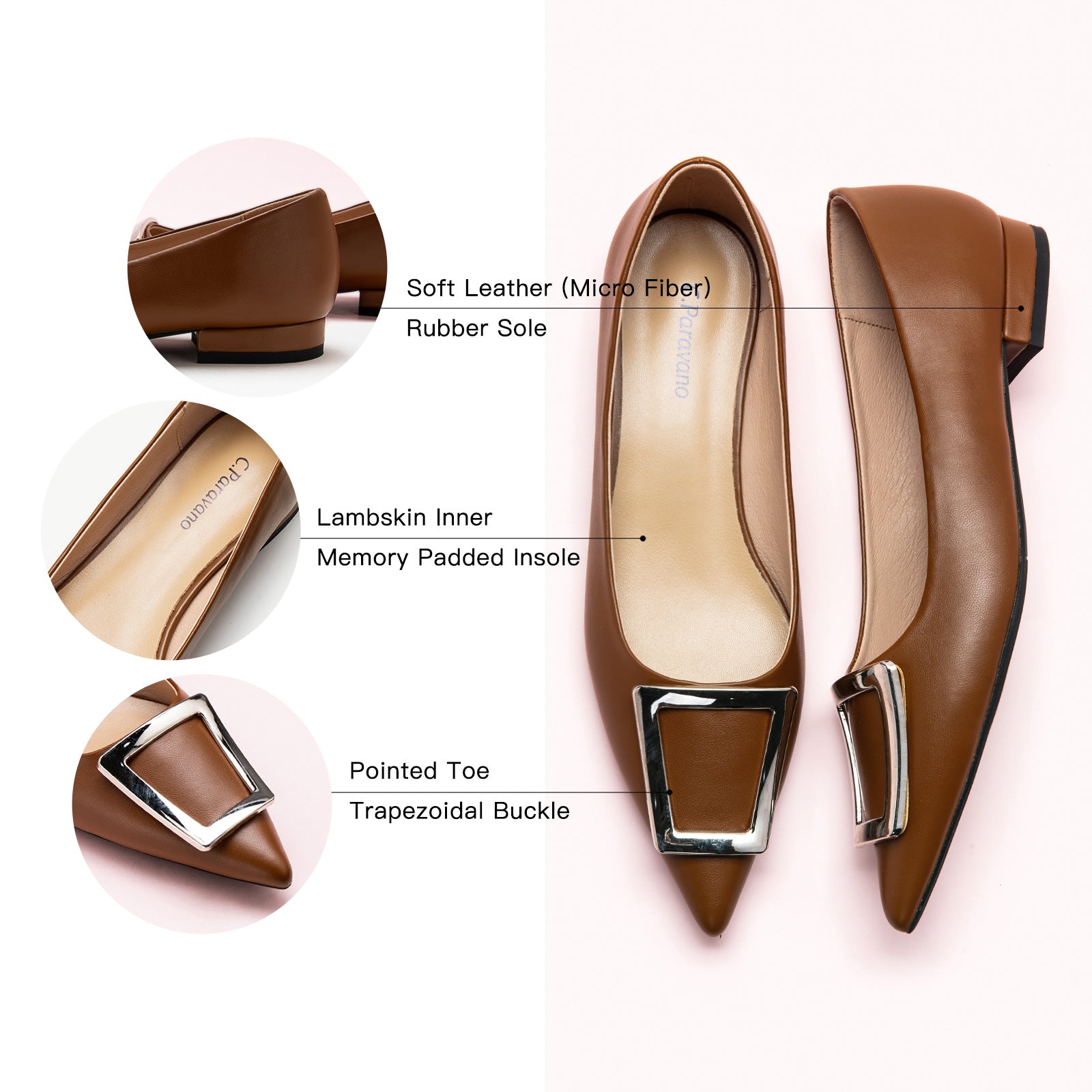 Trapezoidal Buckle Flats in Brown, a warm and versatile choice for adding a touch of natural charm to your ensemble