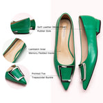 Sophisticated Green Women's Shoes Featuring Trapezoidal Buckles
