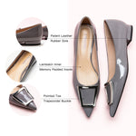 Trapezoidal Buckle Flats in Grey, offering a sleek and stylish option for a modern city lifestyle