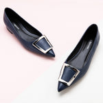 Trapezoidal Buckle Flats in Navy, a classic and versatile choice for a timeless and sophisticated look