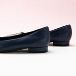 Deep Maritime Hues: Navy Trapezoidal Buckle Flats, perfect for a confident and fashionable look with a touch of ocean-inspired charm