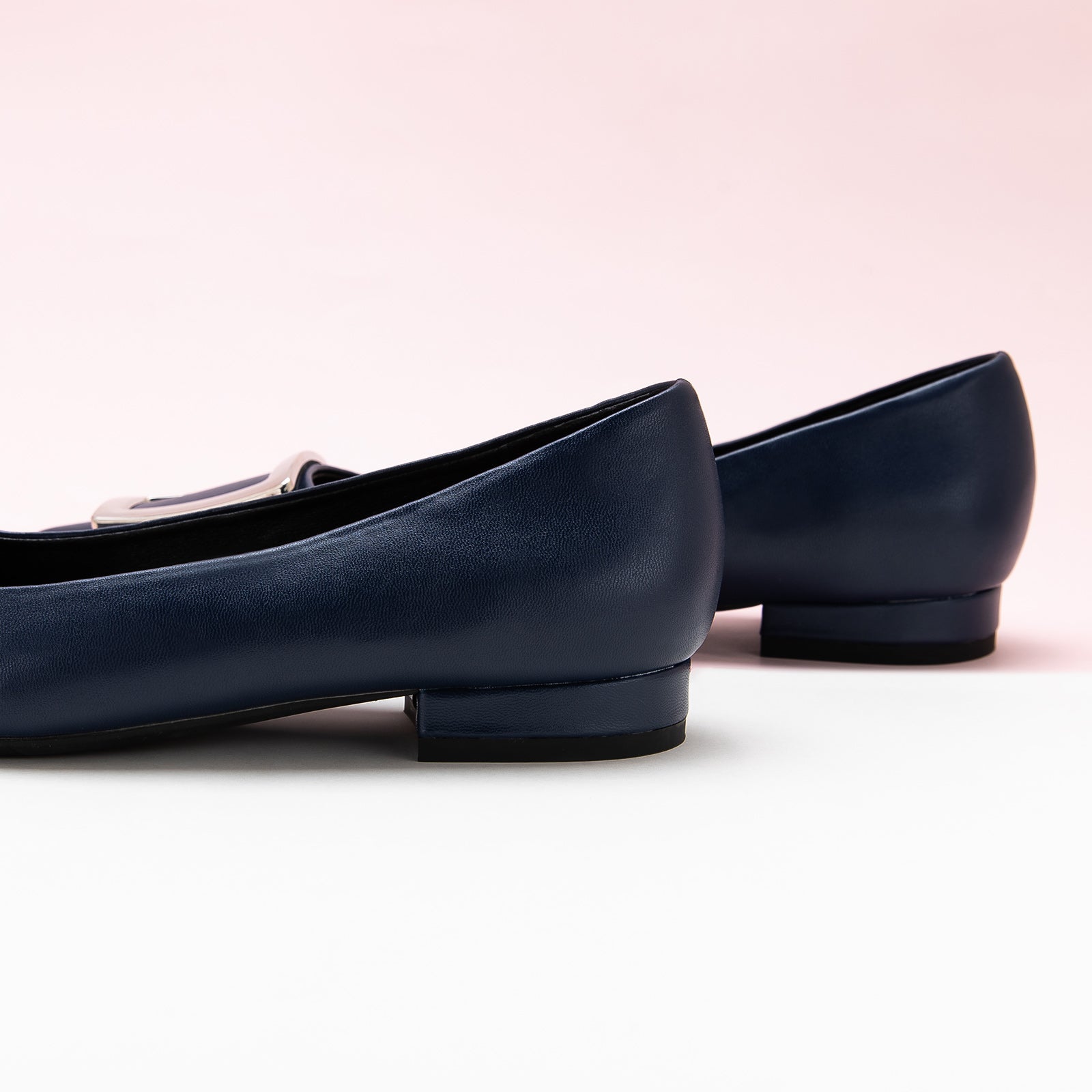 Deep Maritime Hues: Navy Trapezoidal Buckle Flats, perfect for a confident and fashionable look with a touch of ocean-inspired charm