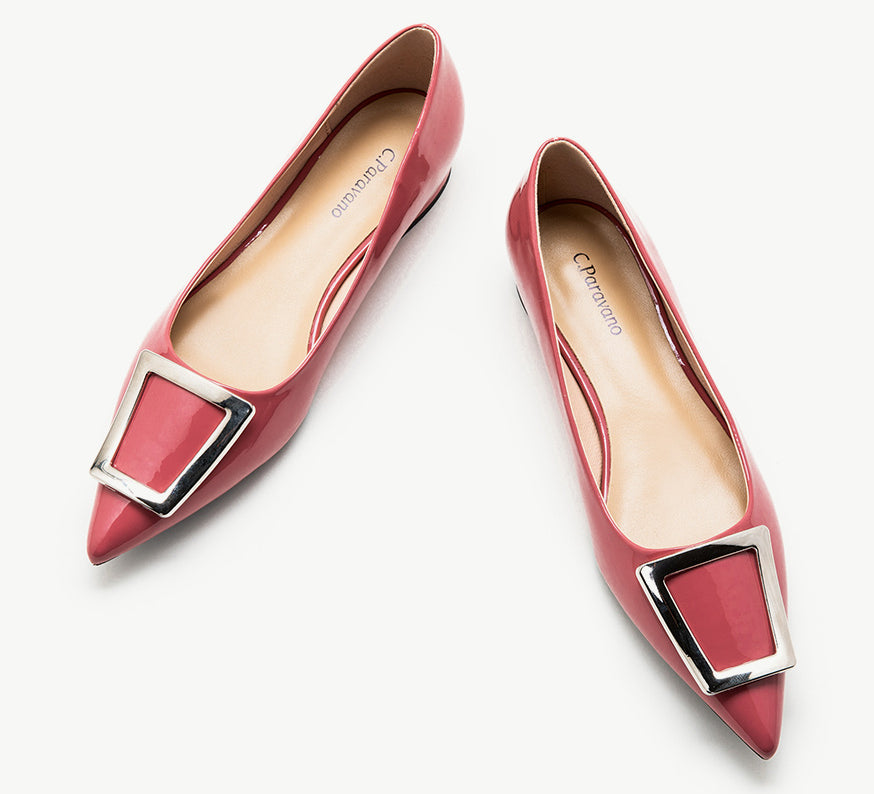 Pink Trapezoidal Buckle Flats - Front View