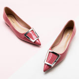 Trapezoidal Buckle Flats in Pink, a feminine and stylish choice for a playful and vibrant look.