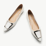 White Trapezoidal Buckle Flats - Front View
