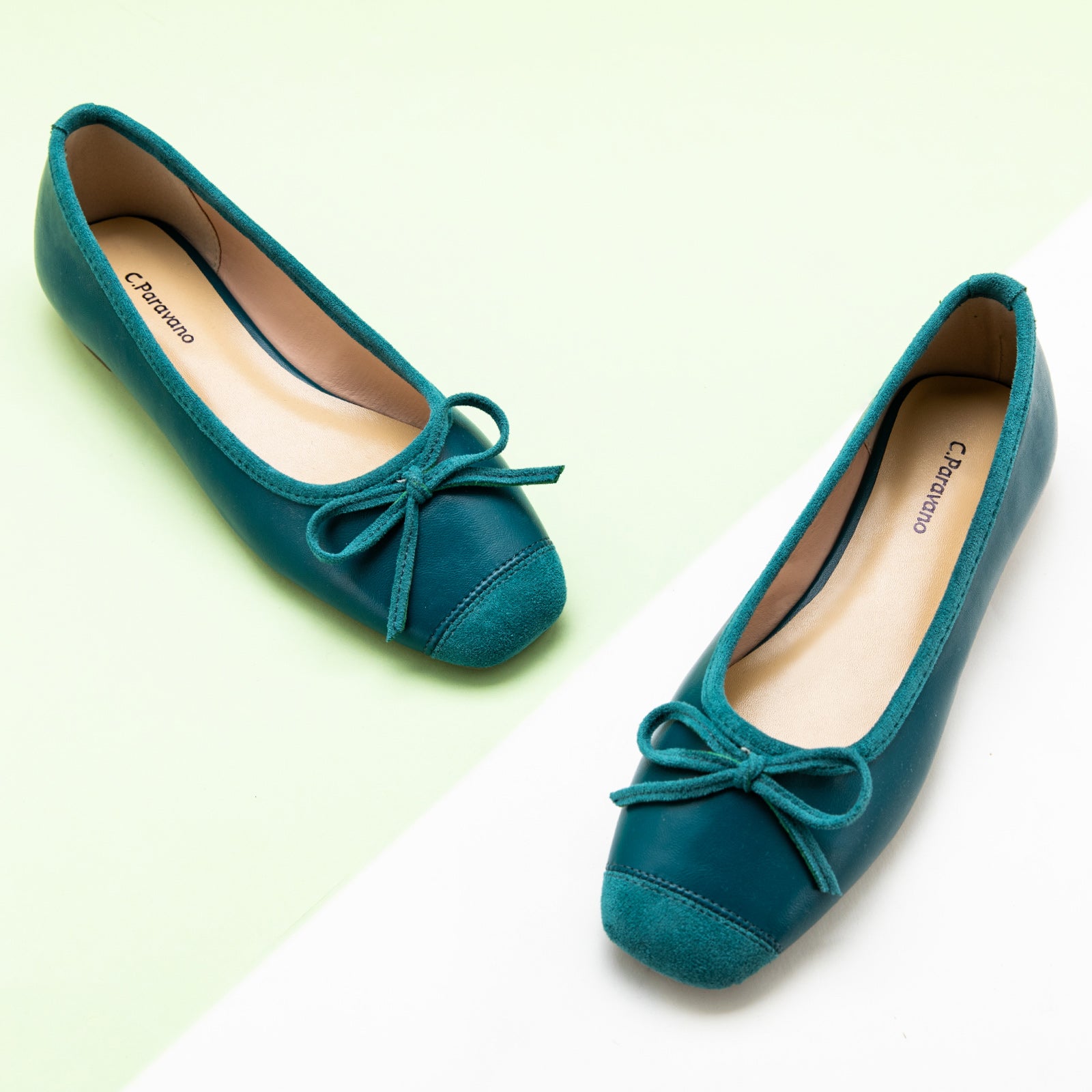 Blue Suede Ballet Flats with a charming bow detail, offering a chic and stylish option for a maritime-inspired look