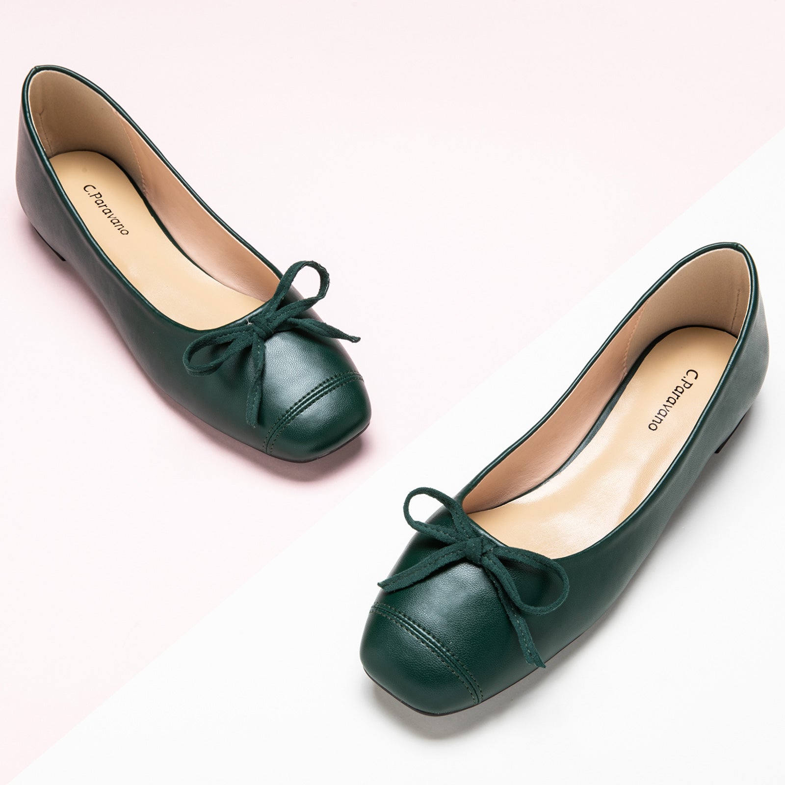 Dark Green Suede Toe Bowknot Ballet Flats, a vibrant and eye-catching choice for a bold and stylish look