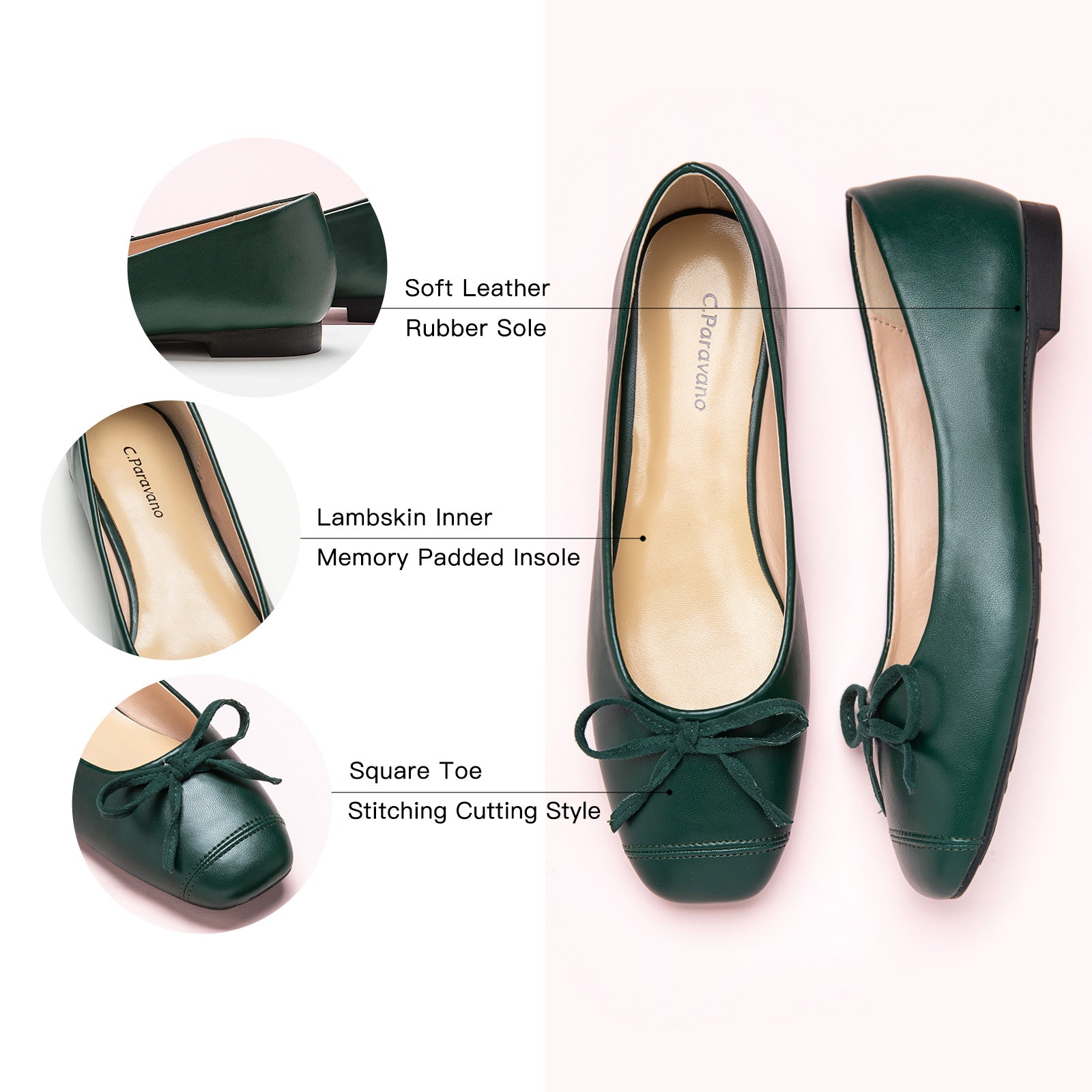  Dark Green Toe Bowknot Ballet Flats in Suede, perfect for a confident and fashionable look in any urban setting.
