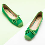 Suede Toe Bowknot Ballet Flats in Green, a vibrant and refreshing choice for a playful and stylish look