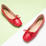Suede Toe Bowknot Ballet Flats in Red, a bold and stylish choice for adding a pop of vibrant color to your ensemble
