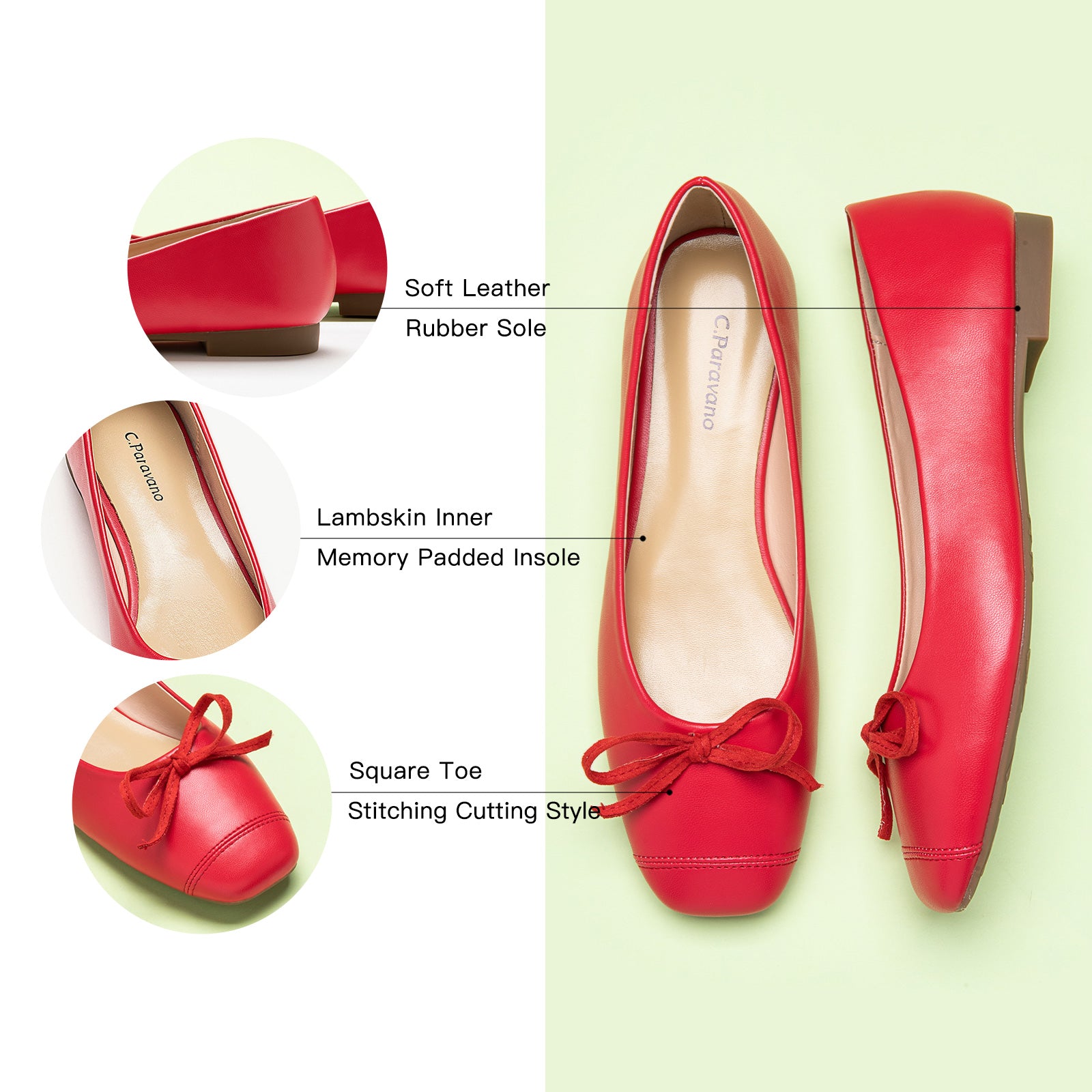 Suede Toe Bowknot Ballet Flats in Red, offering timeless style with a touch of sophistication for any occasion.