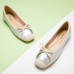 Suede Toe Bowknot Ballet Flats in Silver, a glamorous and eye-catching choice for adding a touch of shimmer to your ensemble.