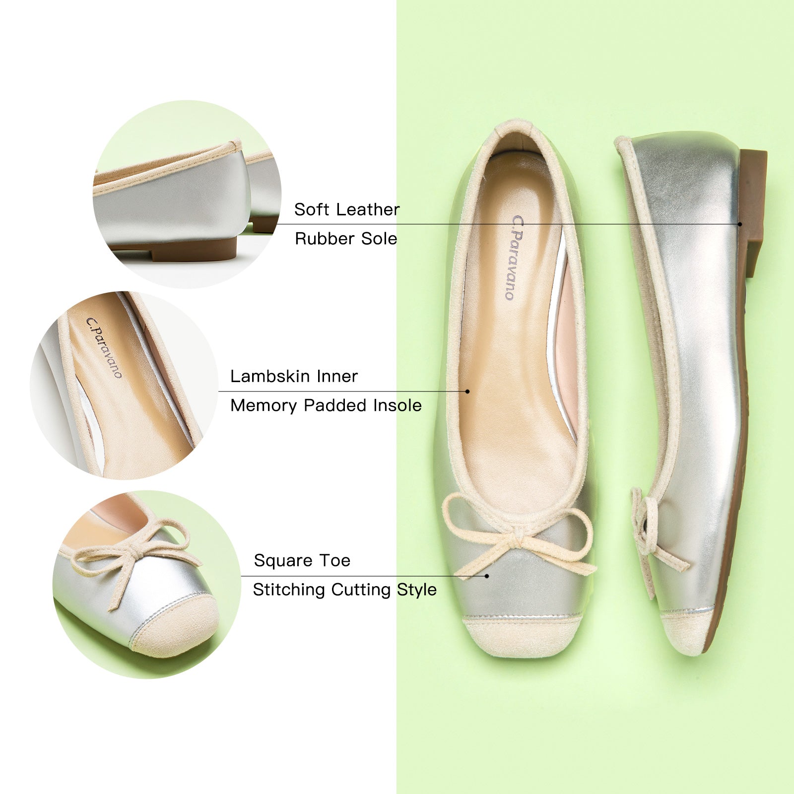 Silver Toe Bowknot Ballet Flats in Suede, perfect for a confident and fashionable look in any urban setting