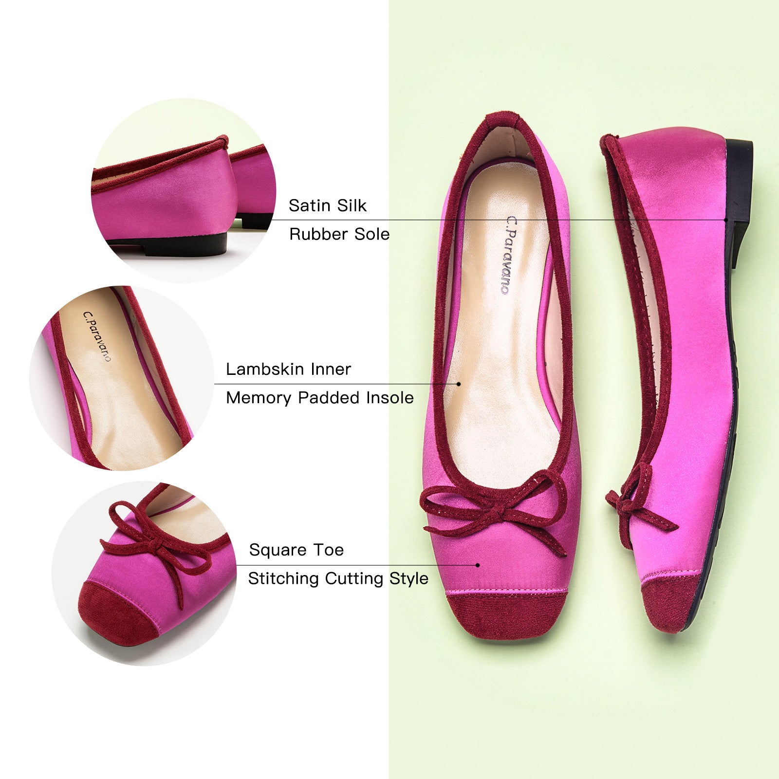 Hot Pink Silky Bowknot Ballet Flats, combining boldness with timeless elegance for a modern twist