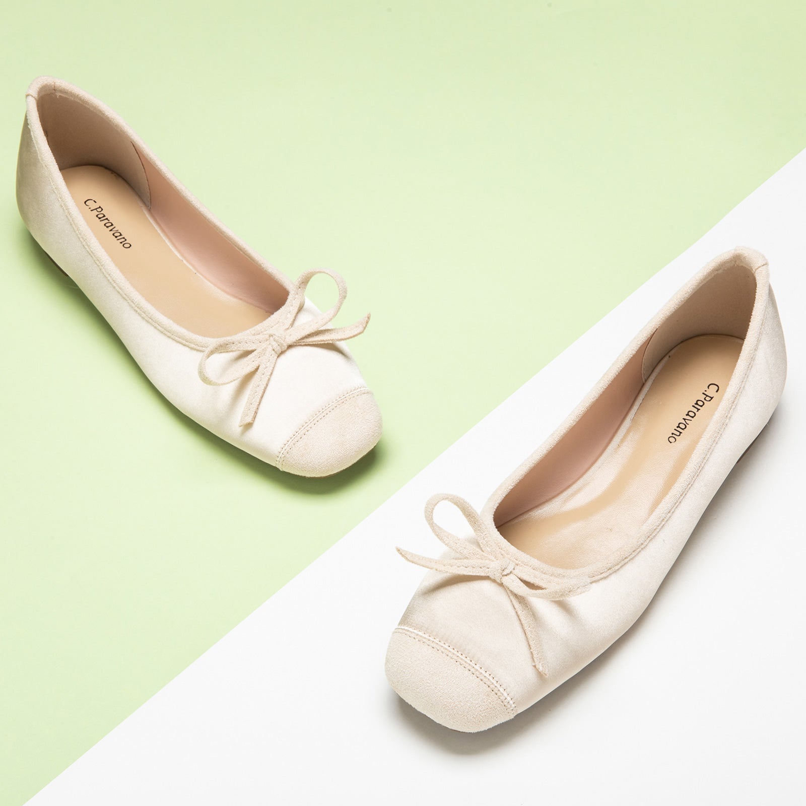 Timeless Ivory Charm: Ivory Silky Bowknot Ballet Flats, a classic and versatile choice for understated and elegant styling.