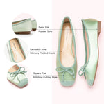 Silky Bowknot Ballet Flats in Light Green, featuring delicate details for a soft and sophisticated style