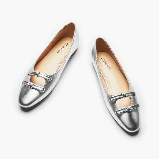 ダブルボウタイカットアウトバレエフラットシューズ(エマ)(セール)