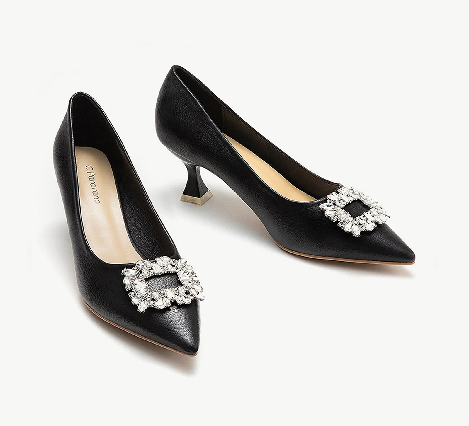 Crystal Buckle Leather Women Pumps