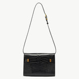 Chic and Edgy: Black Croc-Effect Nappa Leather Shoulder Bag for Fashion Enthusiast