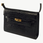 Luxurious Details: Explore the Black Croc-Effect Nappa Leather Shoulder Bag"