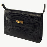 Luxurious Details: Explore the Black Croc-Effect Nappa Leather Shoulder Bag"