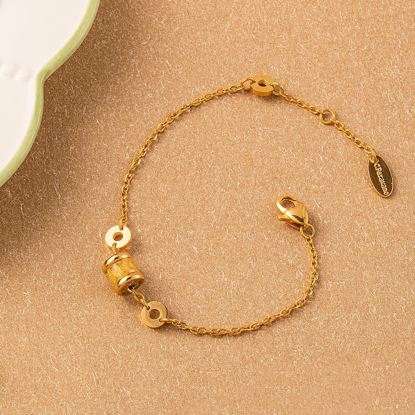  Gold Yellow Agate Bracelet, adorned with yellow gemstones, this bracelet radiates with the captivating glow of yellow agate, adding a touch of radiant beauty to your wrist in a vintage-inspired setting