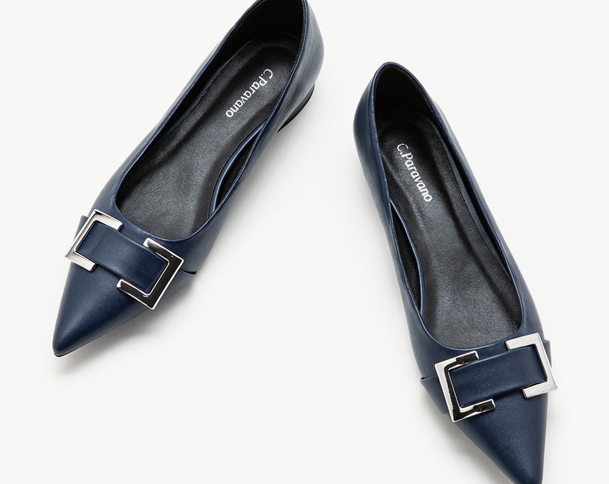 Blue-Navy-Metal-buckle-pointed-toe-flats-a-stylish-and-sophisticated-choic