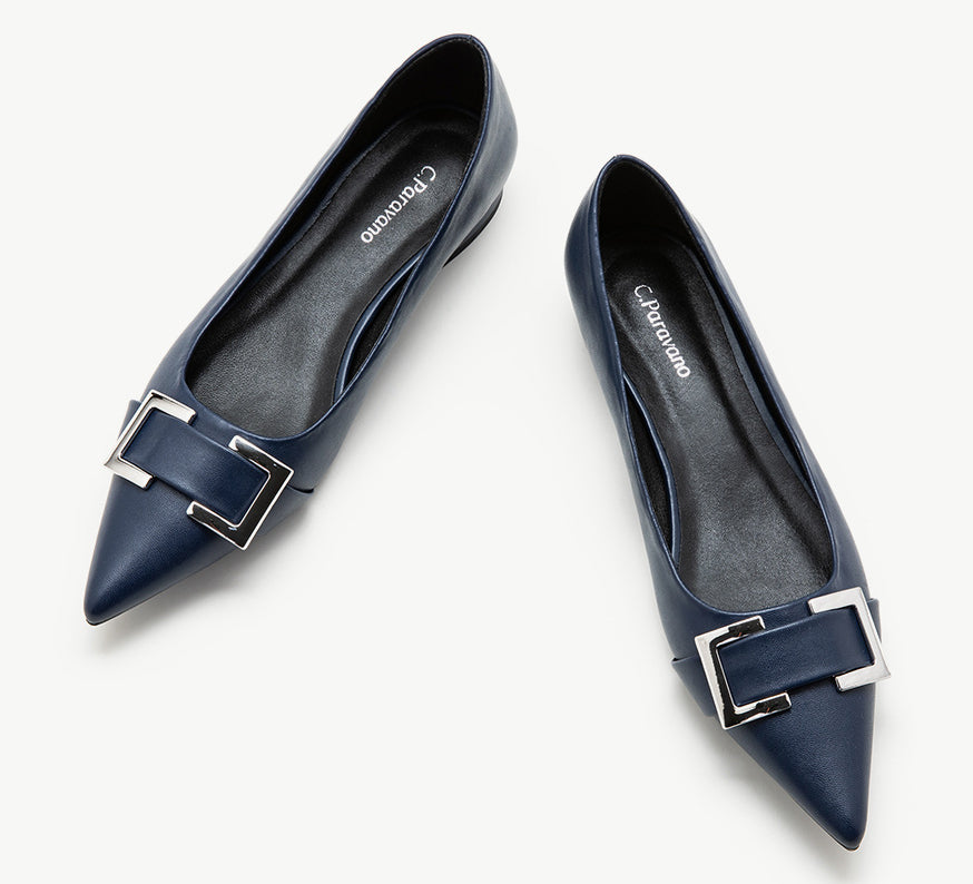Blue-Navy-Metal-buckle-pointed-toe-flats-a-stylish-and-sophisticated-choic