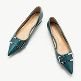 Blue-Peacock-Metal-buckle-pointed-toe-flats-a-stylish-and-sophisticated-choice