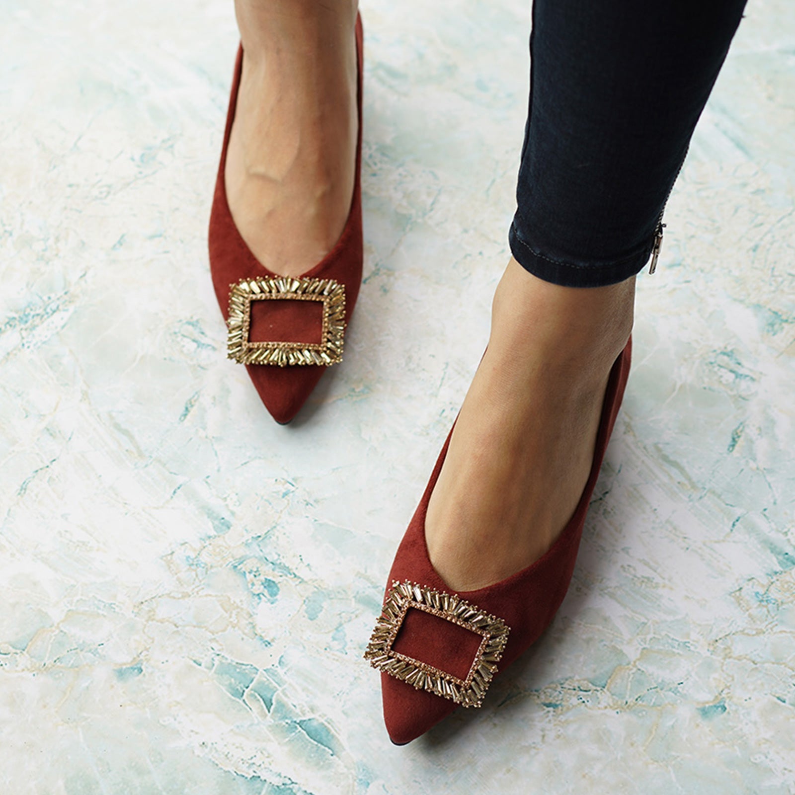 Embellished Suede Mid Heel Pumps shoes | C.Paravano