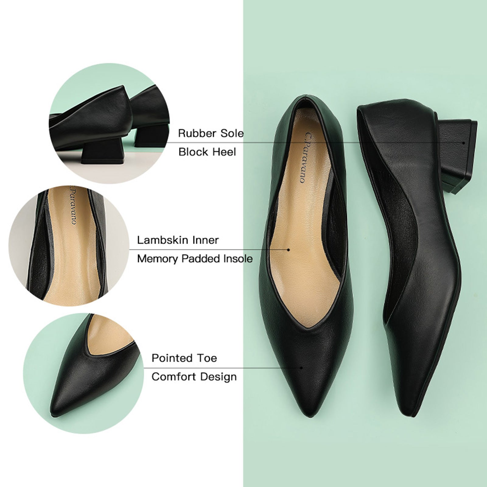 Embrace classic and fresh style with these black block heel pumps, featuring a timeless design for a polished and versatile look