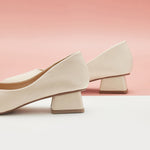 White Block Heel Classic Pumps: Effortless Elegance.