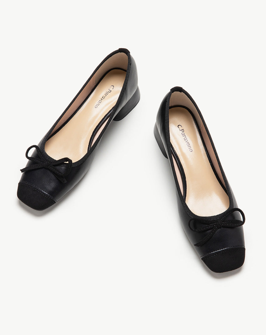 Chic and Versatile Bowknot Low Heels in Classic Black - Elevate your style with these timeless low heels featuring a stylish bowknot detail.