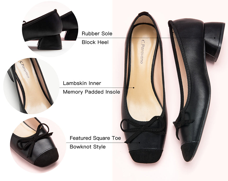 Timeless Appeal in Every Step - Black Bowknot Low Heels - Walk confidently in these versatile low heels, designed to complement any outfit with a touch of grace and charm."