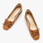 Brown Low Heel Shoes with Stylish Bowknot Detail