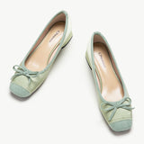 Green Low Heel Shoes with Stylish Bowknot Detail